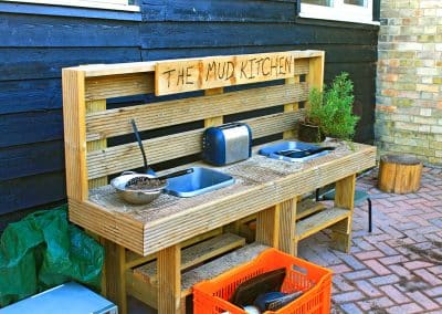 Wooden mud kitchen in Godmanchester preschool