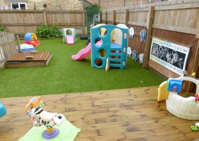 garden area in March nursery, climbing toys